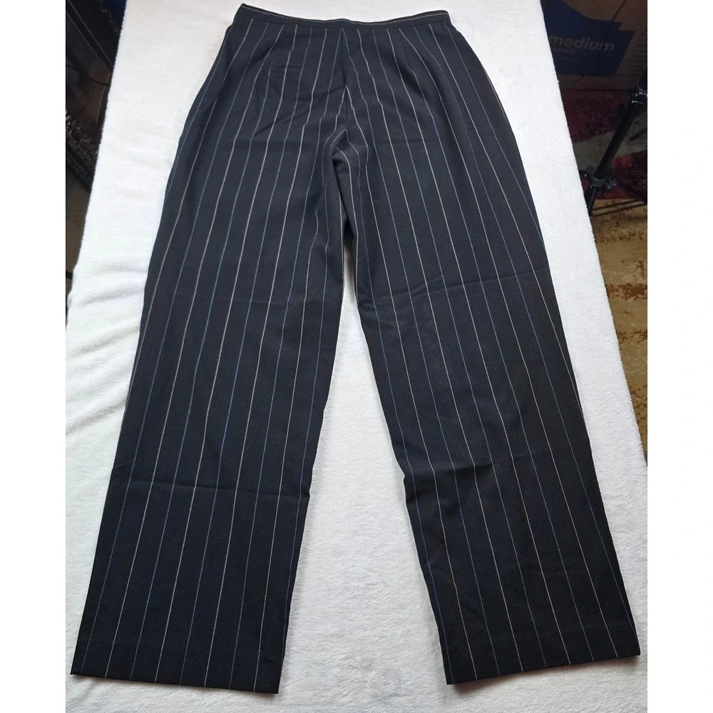 Dialogue Womens Black Pinstripe Wide Leg Dress Pants Side Zip Size 14